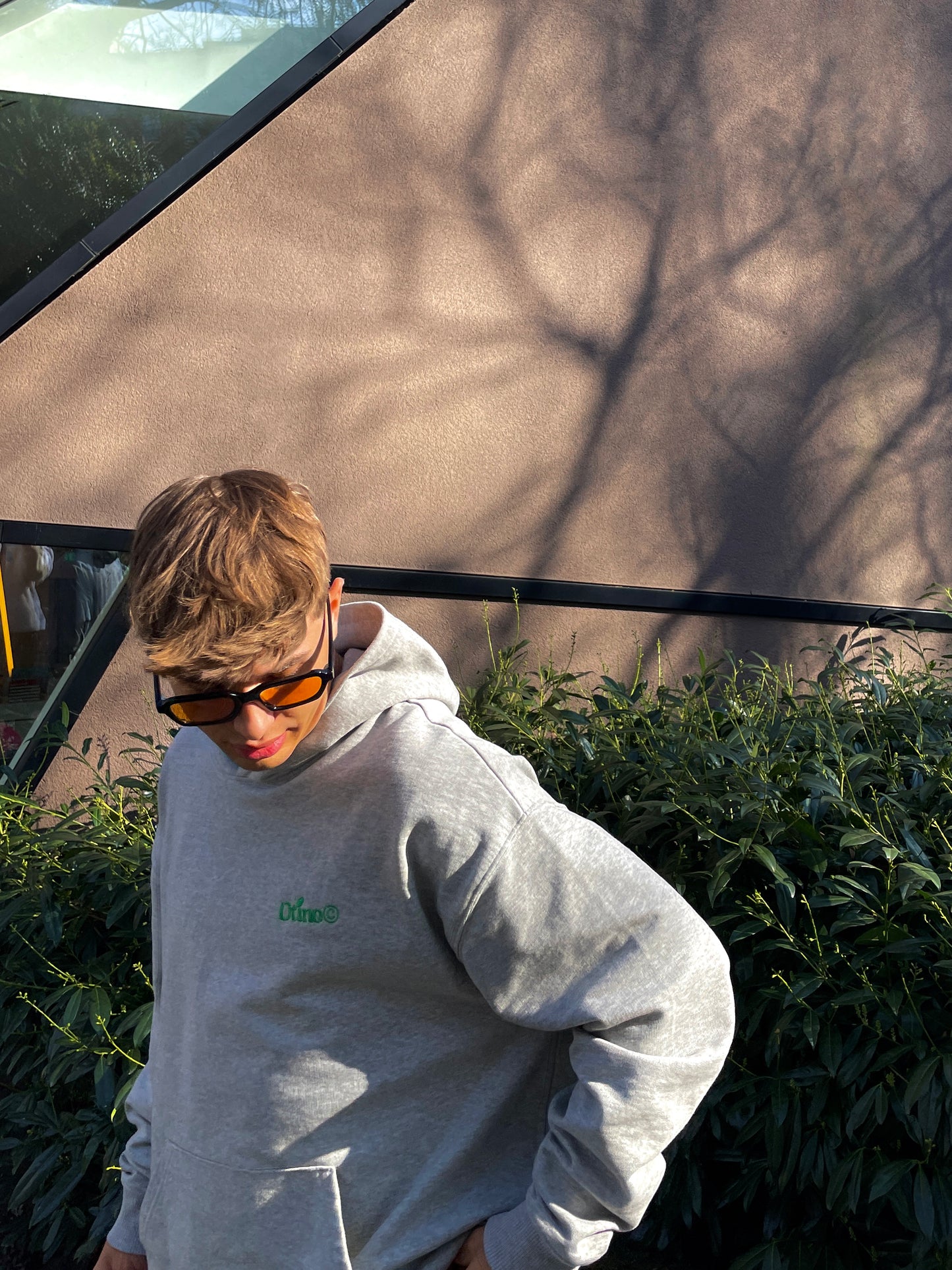 Oversized Hoodie mit Otino© Green Stitching in Heather Gray